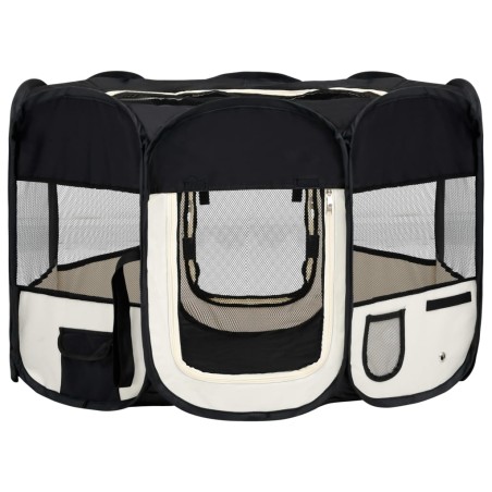 vidaXL Faltbarer Welpenlaufstall mit Tragetasche Schwarz 110x110x58 cm