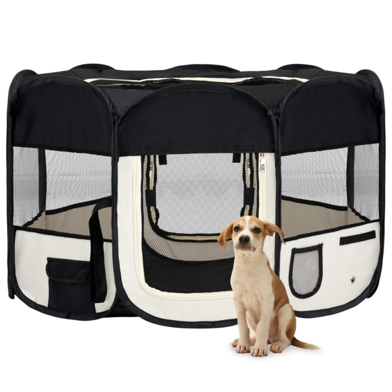 vidaXL Faltbarer Welpenlaufstall mit Tragetasche Schwarz 125x125x61 cm vidaXL Faltbarer Welpenlaufstall mit Tragetasche Schwarz 125x125x61 cm