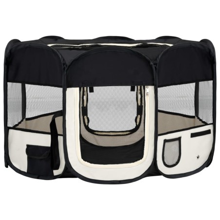 vidaXL Faltbarer Welpenlaufstall mit Tragetasche Schwarz 125x125x61 cm