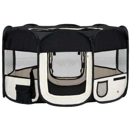vidaXL Faltbarer Welpenlaufstall mit Tragetasche Schwarz 145x145x61 cm