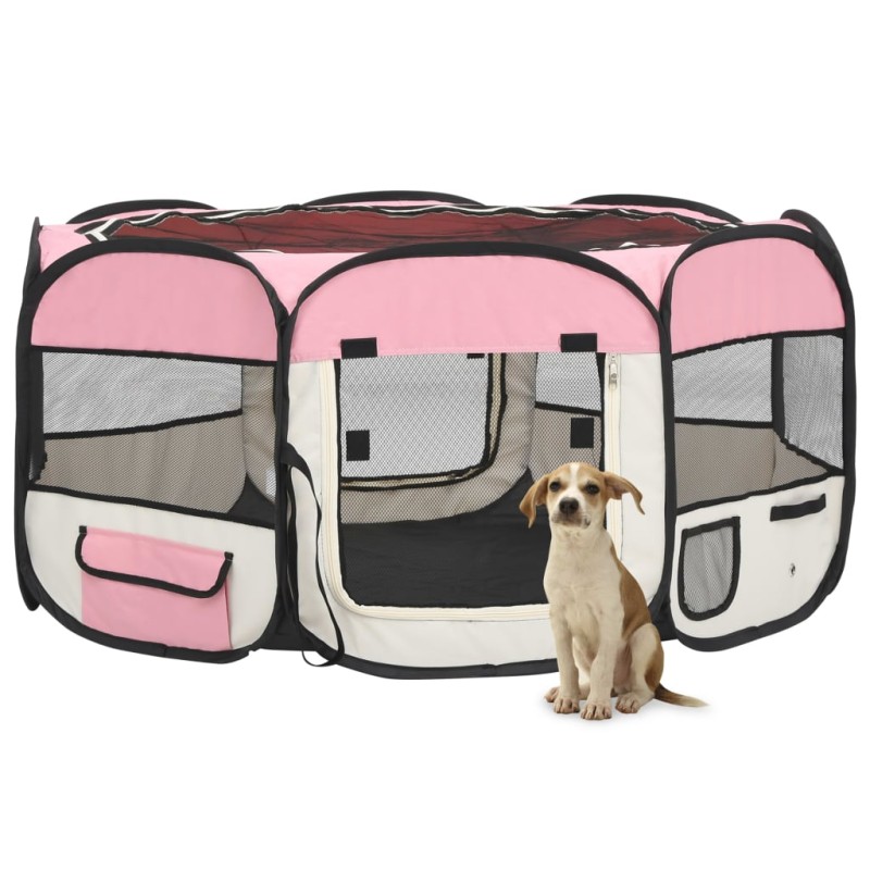 vidaXL Faltbarer Welpenlaufstall mit Tragetasche Rosa 145x145x61 cm vidaXL Faltbarer Welpenlaufstall mit Tragetasche Rosa 145x145x61 cm