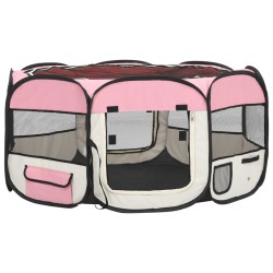 vidaXL Faltbarer Welpenlaufstall mit Tragetasche Rosa 145x145x61 cm
