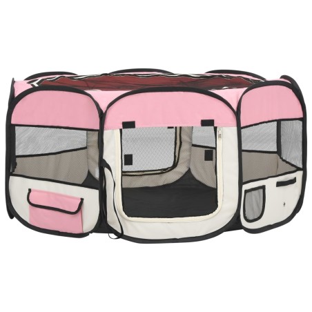 vidaXL Faltbarer Welpenlaufstall mit Tragetasche Rosa 145x145x61 cm