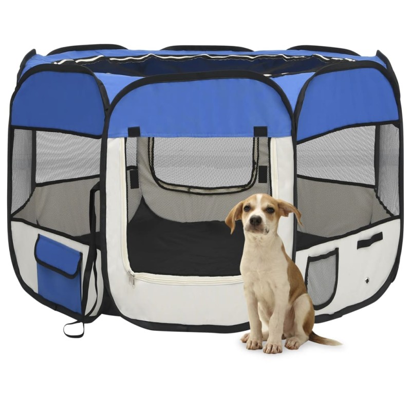 vidaXL Faltbarer Welpenlaufstall mit Tragetasche Blau 90x90x58 cm vidaXL Faltbarer Welpenlaufstall mit Tragetasche Blau 90x90x58 cm