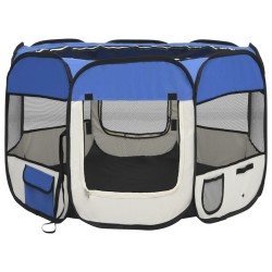 vidaXL Faltbarer Welpenlaufstall mit Tragetasche Blau 90x90x58 cm