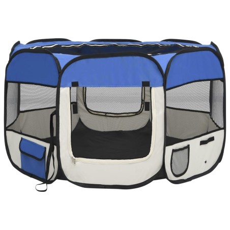 vidaXL Faltbarer Welpenlaufstall mit Tragetasche Blau 110x110x58 cm