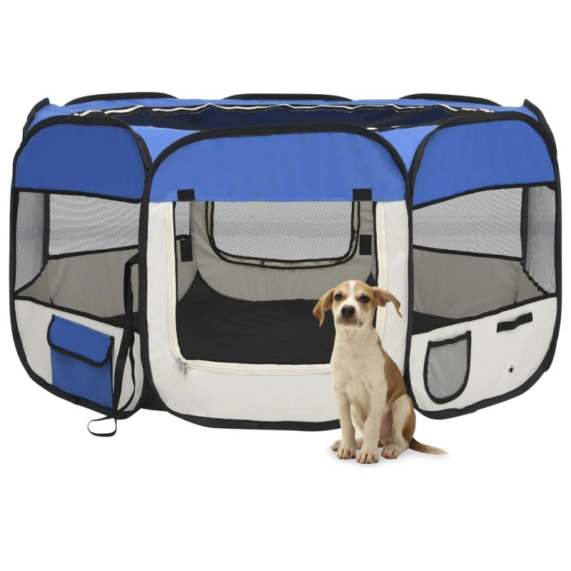 vidaXL Faltbarer Welpenlaufstall mit Tragetasche Blau 125x125x61 cm vidaXL Faltbarer Welpenlaufstall mit Tragetasche Blau 125x125x61 cm