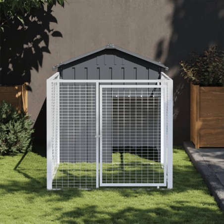  vidaXL Hundehütte mit Auslauf Anthrazit 117x201x123cm Verzinkter Stahl