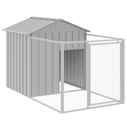 vidaXL Hundehütte mit Auslauf Hellgrau 117x201x123 cm Verzinkter Stahl