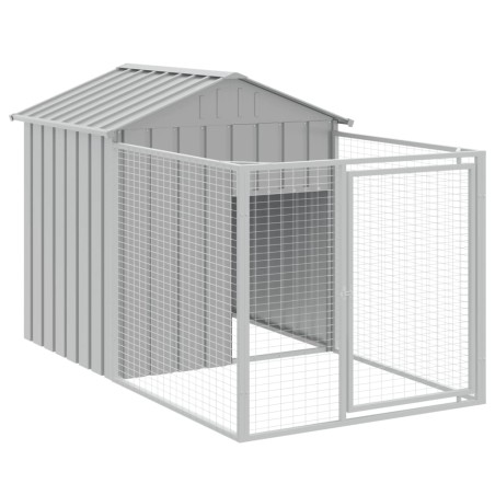 vidaXL Hundehütte mit Auslauf Hellgrau 117x201x123 cm Verzinkter Stahl
