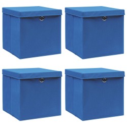  vidaXL Aufbewahrungsboxen mit Deckeln 4 Stk. Blau 32x32x32 cm Stoff