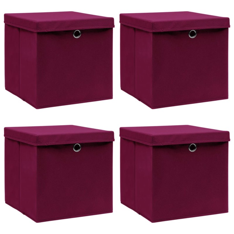 vidaXL Aufbewahrungsboxen mit Deckeln 4Stk. Dunkelrot 32x32x32cm Stoff vidaXL Aufbewahrungsboxen mit Deckeln 4Stk. Dunkelrot 32x32x32cm Stoff