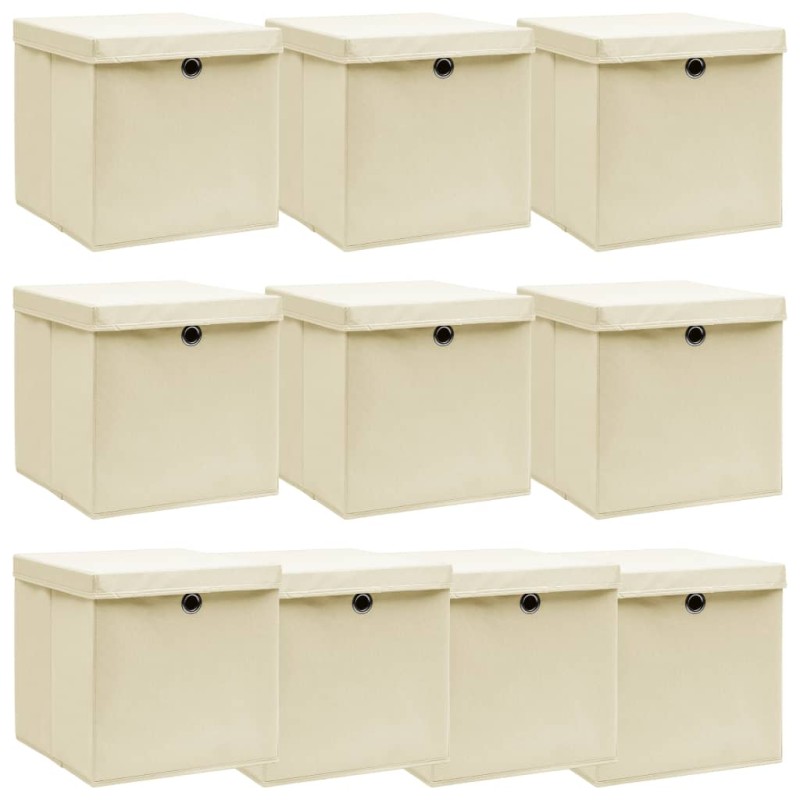 vidaXL Aufbewahrungsboxen mit Deckel 10 Stk. Creme 32x32x32 cm Stoff vidaXL Aufbewahrungsboxen mit Deckel 10 Stk. Creme 32x32x32 cm Stoff