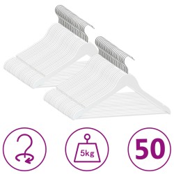vidaXL 50 Stk. Kleiderbügel-Set Rutschfest Weiß Hartholz   