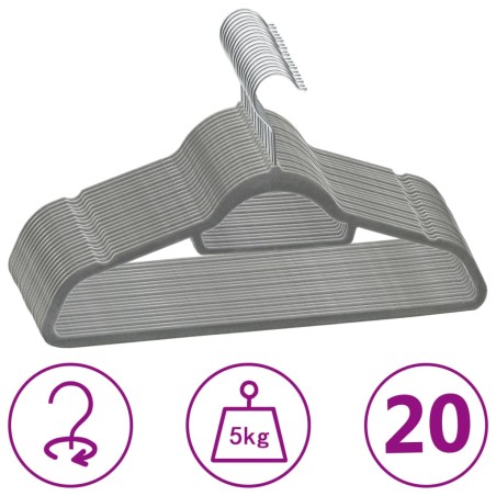 vidaXL 20 Stk. Kleiderbügel-Set Anti-Rutsch Grau Samt