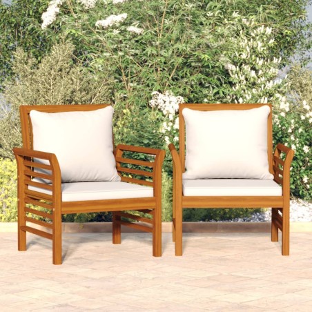 vidaXL Gartensessel mit Cremeweißen Kissen 2 Stk. Massivholz Akazie 