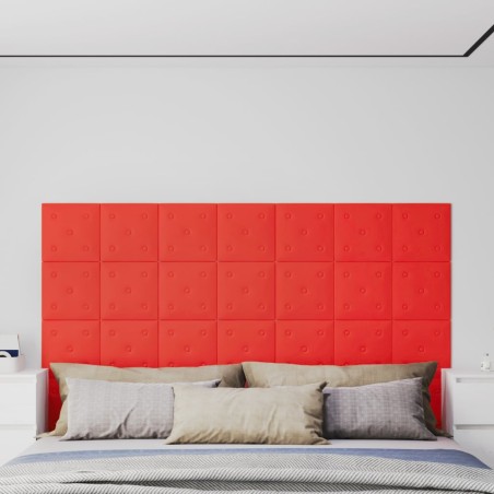 vidaXL Wandpaneele 12 Stk. Rot 30x30 cm Kunstleder 1,08 m²