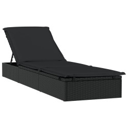 vidaXL Sonnenliege mit Auflage Schwarz 201x55x62 cm Poly Rattan