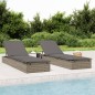 vidaXL Sonnenliegen 2 Stk. mit Tisch Grau Poly Rattan vidaXL Sonnenliegen 2 Stk. mit Tisch Grau Poly Rattan