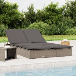 vidaXL Sonnenliege für 2 Personen mit Auflage Grau Poly Rattan