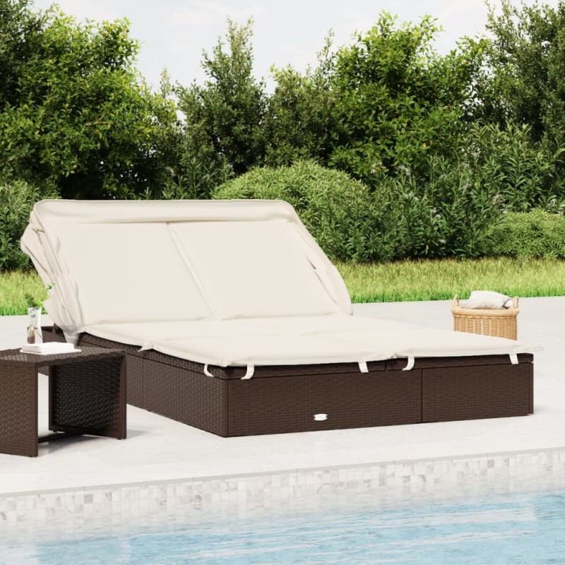 vidaXL 2-Personen-Sonnenliege mit Dach Braun 213x118x97 Poly Rattan vidaXL 2-Personen-Sonnenliege mit Dach Braun 213x118x97 Poly Rattan