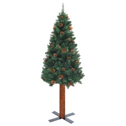 vidaXL Schlanker Weihnachtsbaum mit Echtholz und Zapfen Grün 150cm PVC