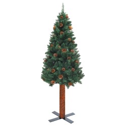 vidaXL Schlanker Weihnachtsbaum mit Echtholz und Zapfen Grün 210cm PVC