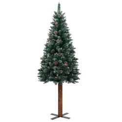 vidaXL Schlanker Weihnachtsbaum mit Echtholz und Schnee Grün 150 cm