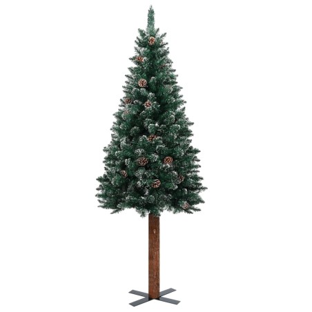 vidaXL Schlanker Weihnachtsbaum mit Echtholz und Schnee Grün 180 cm