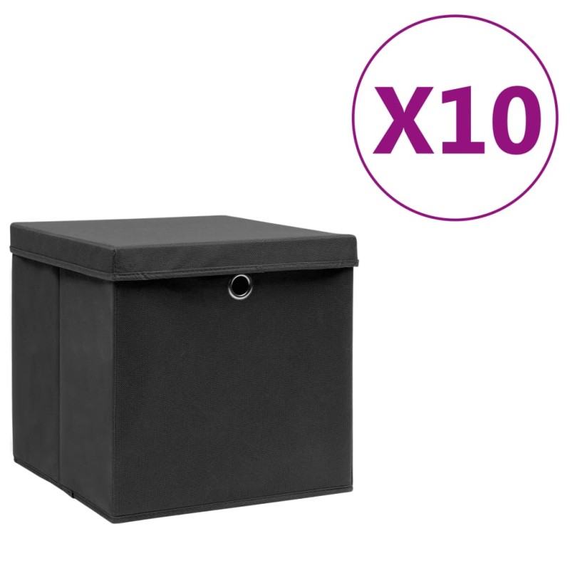 vidaXL Aufbewahrungsboxen mit Deckeln 10 Stk. 28x28x28 cm Schwarz vidaXL Aufbewahrungsboxen mit Deckeln 10 Stk. 28x28x28 cm Schwarz