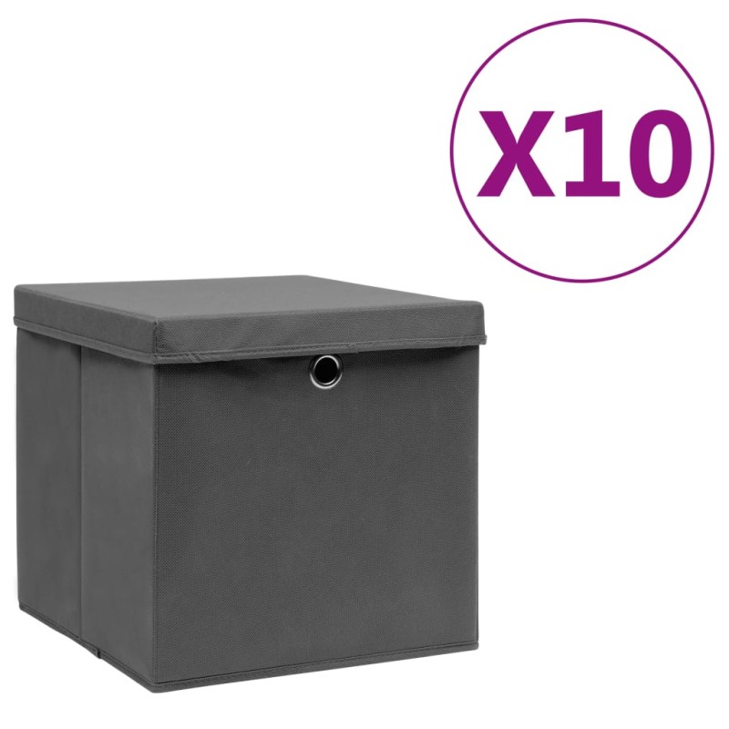 vidaXL Aufbewahrungsboxen mit Deckeln 10 Stk. 28x28x28 cm Grau vidaXL Aufbewahrungsboxen mit Deckeln 10 Stk. 28x28x28 cm Grau