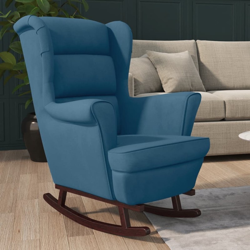 vidaXL Schaukelstuhl mit Massivholz-Gummibeinen Blau Samt vidaXL Schaukelstuhl mit Massivholz-Gummibeinen Blau Samt