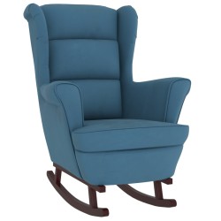 vidaXL Schaukelstuhl mit Massivholz-Gummibeinen Blau Samt