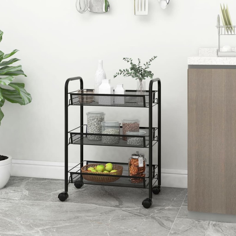 vidaXL Küchenwagen 3 Etagen Schwarz 46x26x64 cm Eisen vidaXL Küchenwagen 3 Etagen Schwarz 46x26x64 cm Eisen