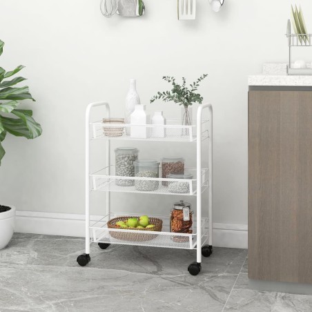 vidaXL Küchenwagen 3 Etagen Weiß 46x26x64 cm Eisen  