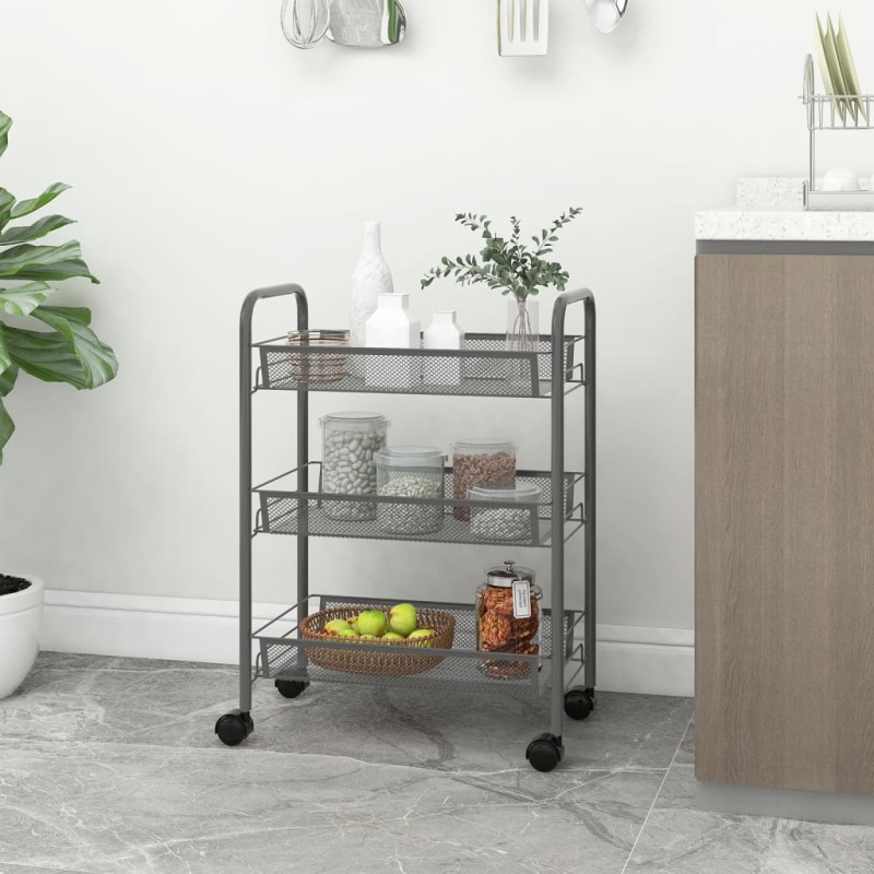 vidaXL Küchenwagen 3 Etagen Grau 46x26x64 cm Eisen vidaXL Küchenwagen 3 Etagen Grau 46x26x64 cm Eisen