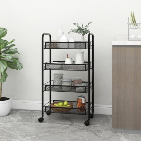 vidaXL Küchenwagen 4 Etagen Schwarz 46x26x85 cm Eisen
