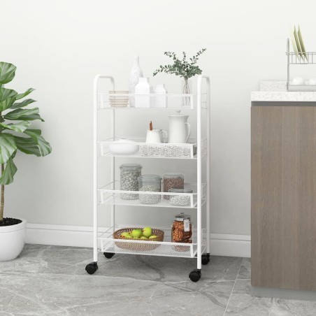 vidaXL Küchenwagen 4 Etagen Weiß 46x26x85 cm Eisen