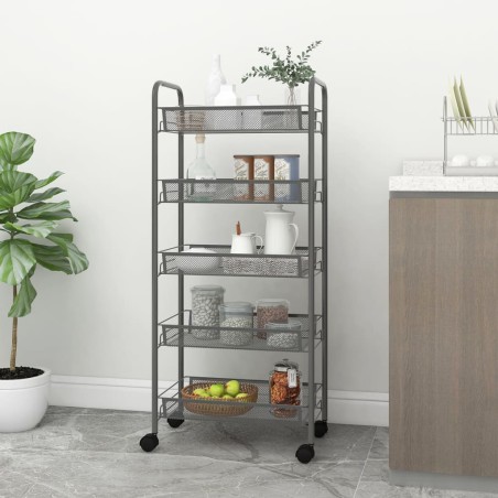 vidaXL Küchenwagen 5 Etagen Grau 46x26x105 cm Eisen