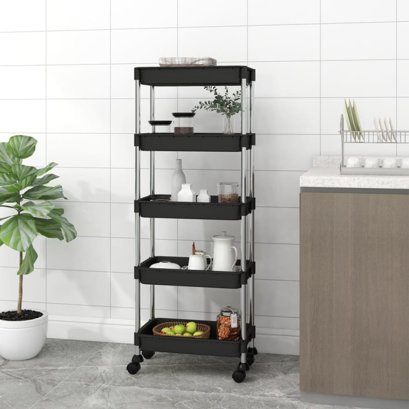 vidaXL Küchenwagen 5 Etagen Schwarz 42x29x128 cm Eisen und ABS vidaXL Küchenwagen 5 Etagen Schwarz 42x29x128 cm Eisen und ABS