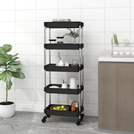 vidaXL Küchenwagen 5 Etagen Schwarz 42x29x128 cm Eisen und ABS