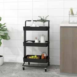 vidaXL Küchenwagen 3 Etagen Schwarz 42x35x85 cm Eisen und ABS