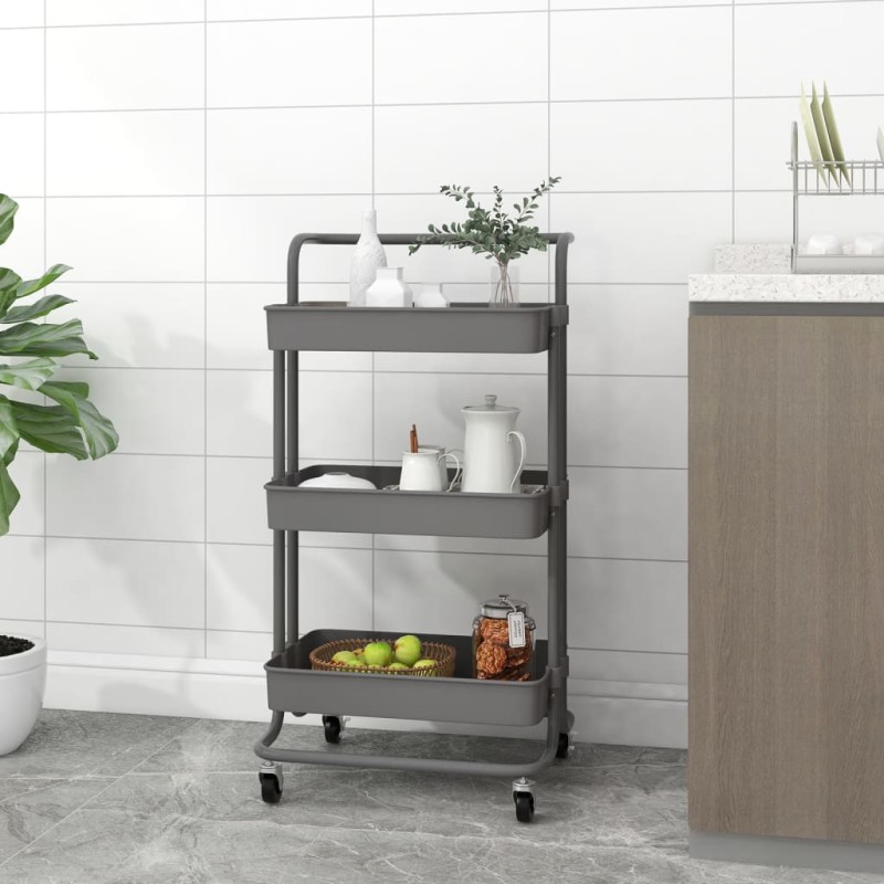 vidaXL Küchenwagen 3 Etagen Grau 42x35x85 cm Eisen und ABS vidaXL Küchenwagen 3 Etagen Grau 42x35x85 cm Eisen und ABS