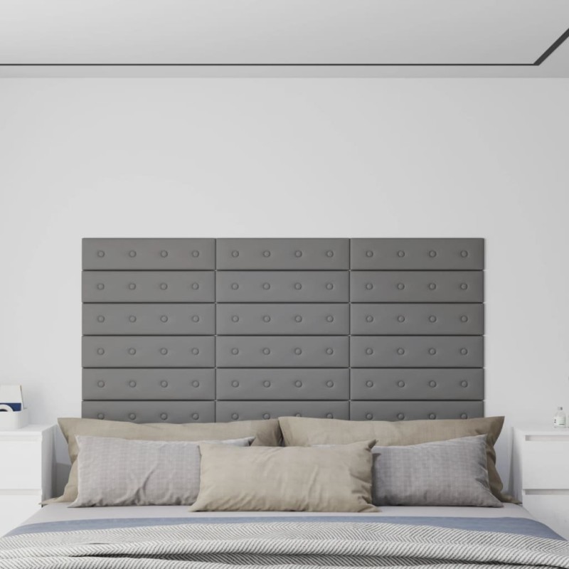 Wandpaneele 12 Stk. Grau 60x15 cm Kunstleder 1,08 m² Wandpaneele 12 Stk. Grau 60x15 cm Kunstleder 1,08 m²