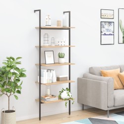 vidaXL Anlehnregal mit 5 Ablagen Hellbraun und Schwarz 64x35x185 cm