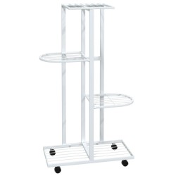 vidaXL Blumenständer 4-Etagen mit Rollen 44x23x80 cm Weiß Eisen
