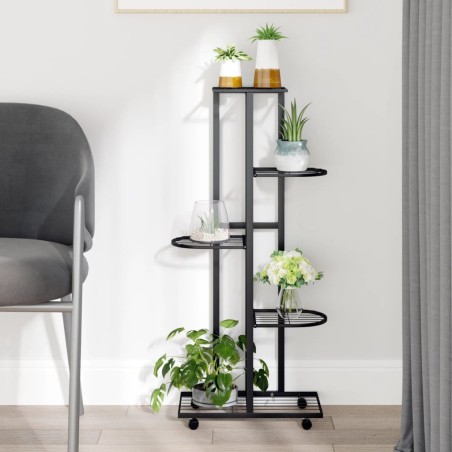 vidaXL Blumenständer 5-Etagen mit Rollen 44x23x100 cm Schwarz Eisen
