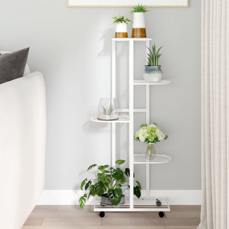 vidaXL Blumenständer 5-Etagen mit Rollen 44x23x100 cm Weiß Eisen vidaXL Blumenständer 5-Etagen mit Rollen 44x23x100 cm Weiß Eisen