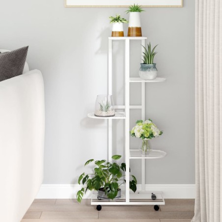vidaXL Blumenständer 5-Etagen mit Rollen 44x23x100 cm Weiß Eisen