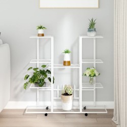 vidaXL Blumenständer mit Rollen 94,5x24,5x91,5 cm Weiß Eisen